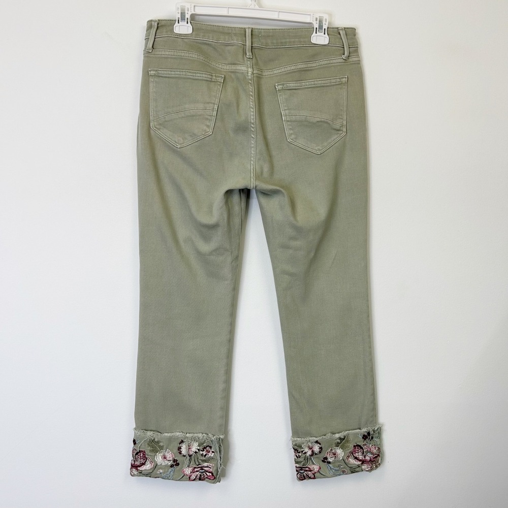 Driftwood Colette Sage Green Embroidered Cuff Crop Jeans Women's 31 Boho - Picture 8 of 11